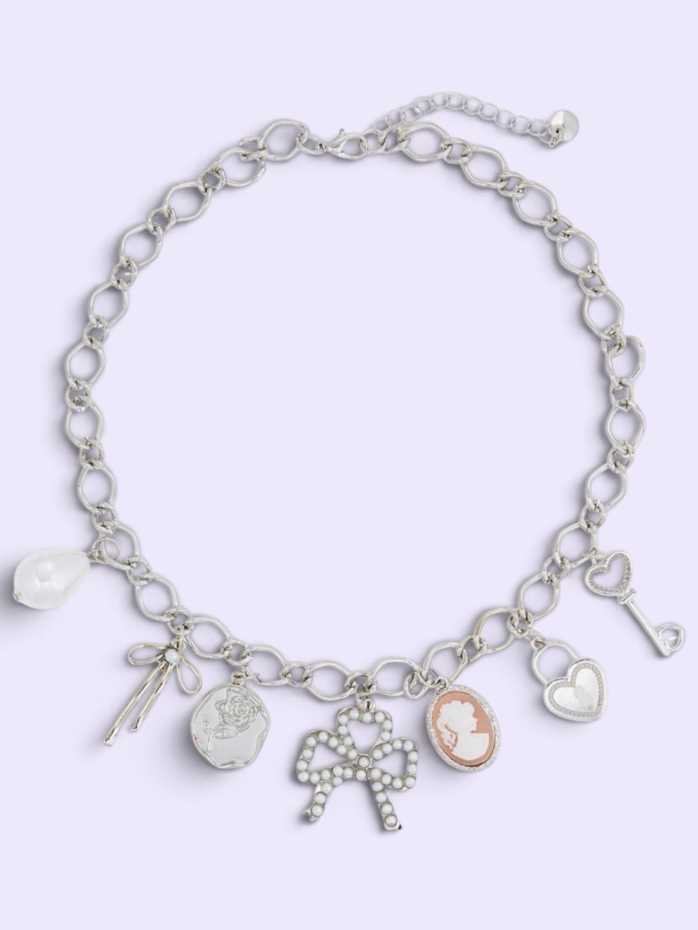 BP. by Nordstrom Silver-Tone Charm Necklace Bow Heart Cameo NWT